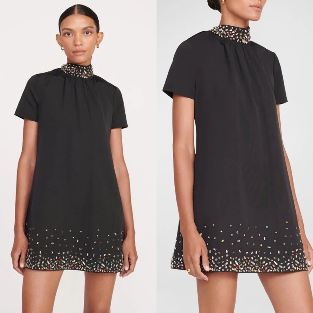 Staud Ilana Crystal Embellished Mini Dress Black Size Medium - Image 4