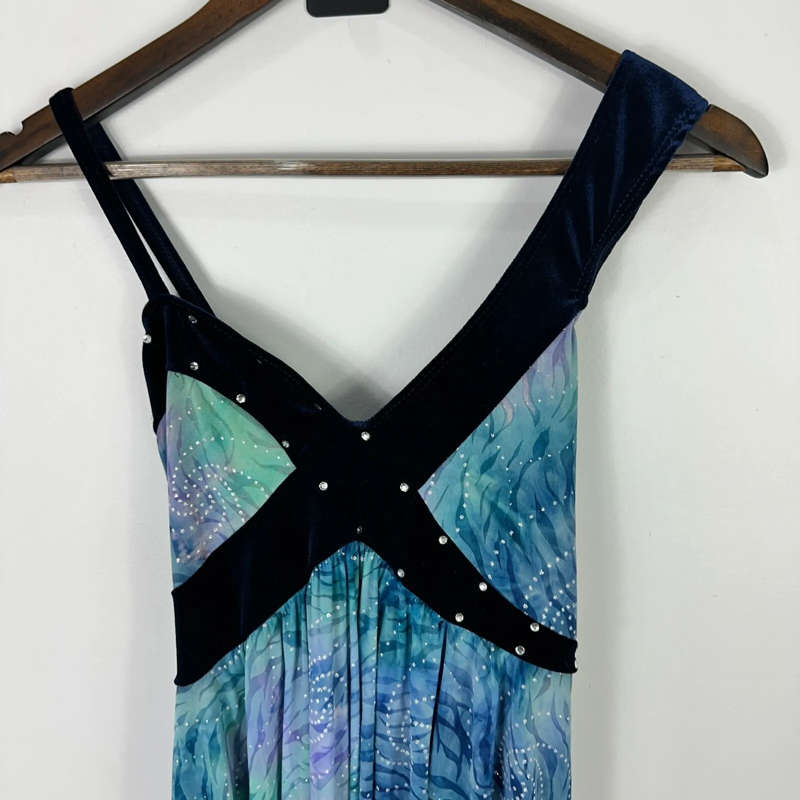 Art Stone Fairycore Dress Womens‎ Large Velvet Sequin Blue Skater Dance Costume - Image 2