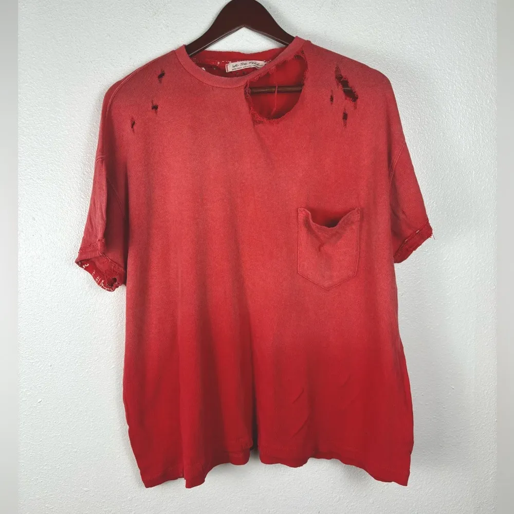 We the Free Extra Small Free‎ People Rubi Tee Cosmic Red Distressed T-shirt XS - Image 2