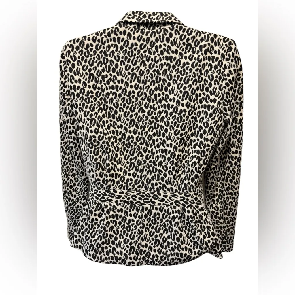 Leopard Print One Button Blazer Jacket Sz PS Peplum Hem Lined Stretch Tan Black - Image 4