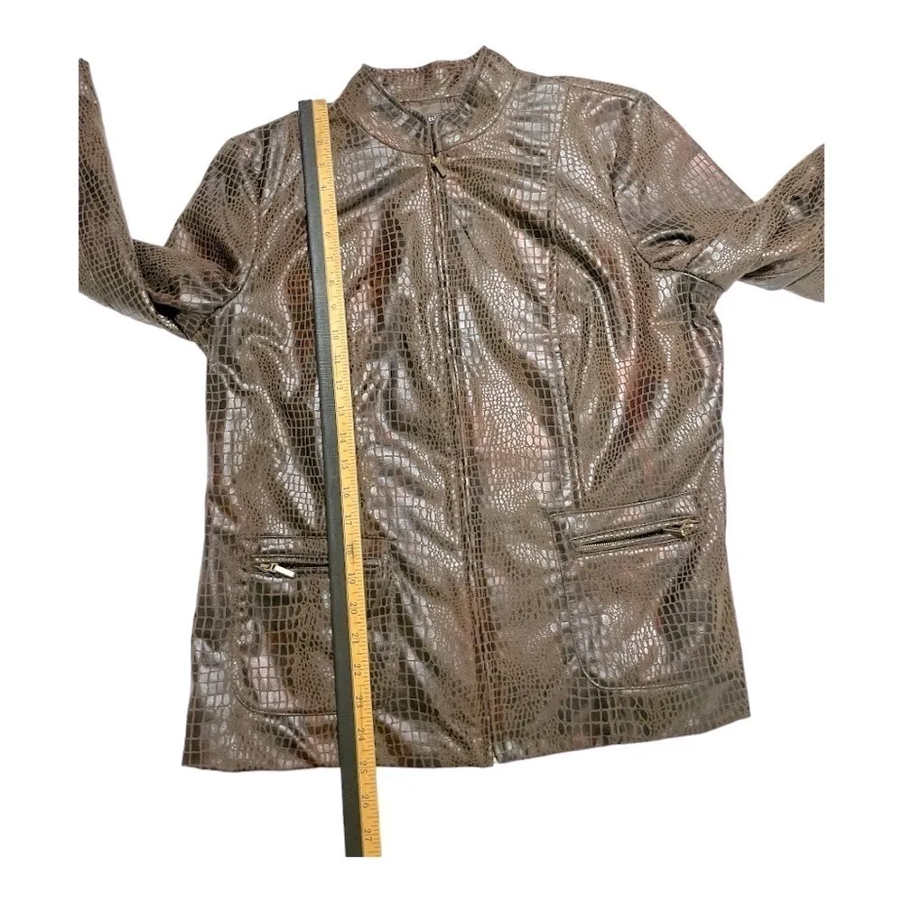 ELEMENTZ Croc Jacket Brown Black Womans size L Fully Lined Embossed Snake - Image 11