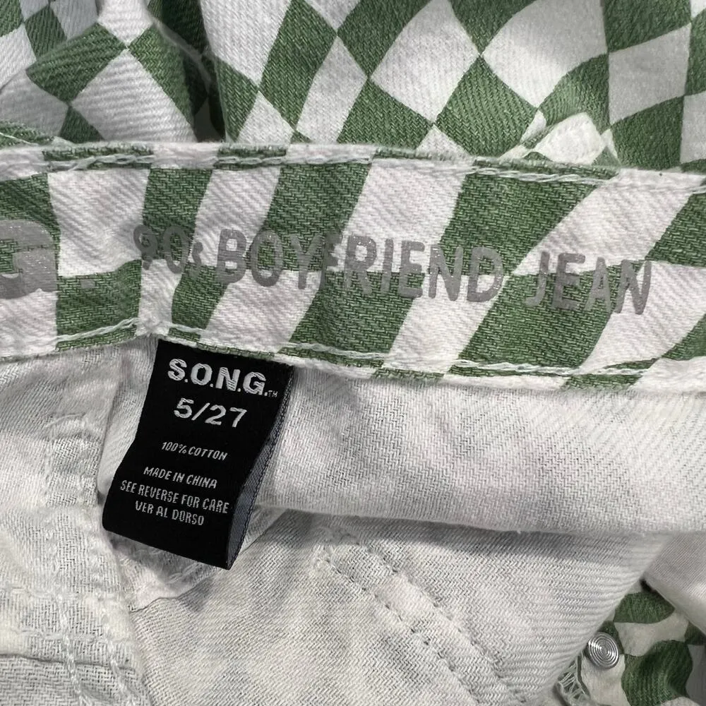 S. O. N. G. Women’s Geometric 90’s Boyfriend Jeans Size 5 Green - Image 5