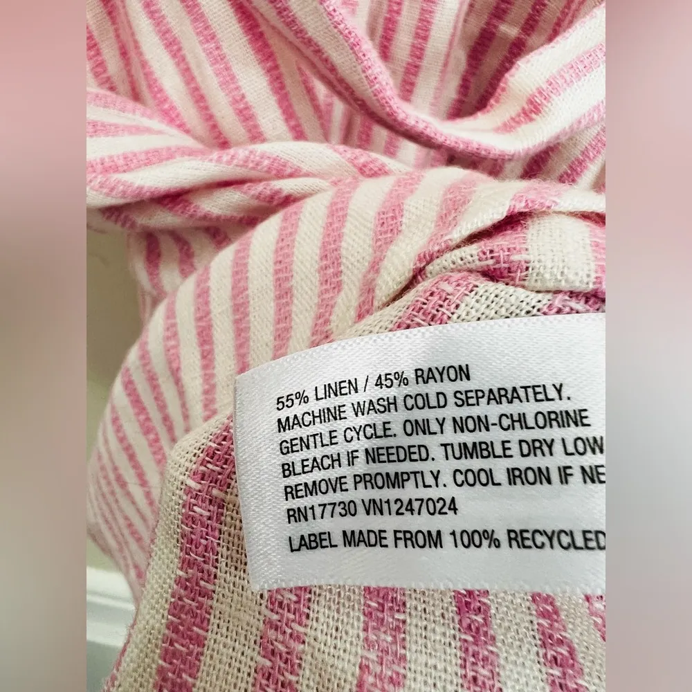 Alexis Target pink stripe Linen blend puff sleeve belted shirt dress tradwife S - Image 6