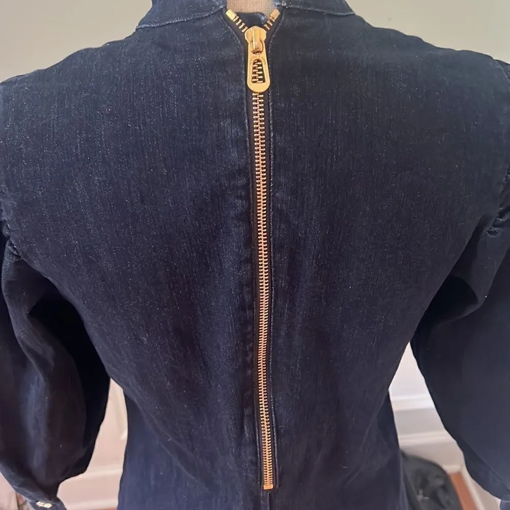 Scotch and Soda Dark Denim Balloon Sleeve Mockneck Mini Dress M - Image 3