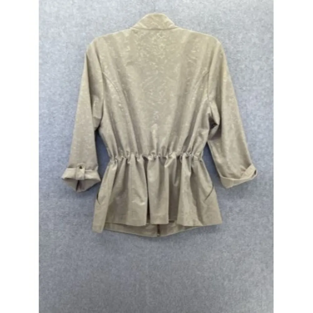 Chicos' Women's Blouse Roll Tab Sleeve Full Zip Size 2 Large Beige - Image 2