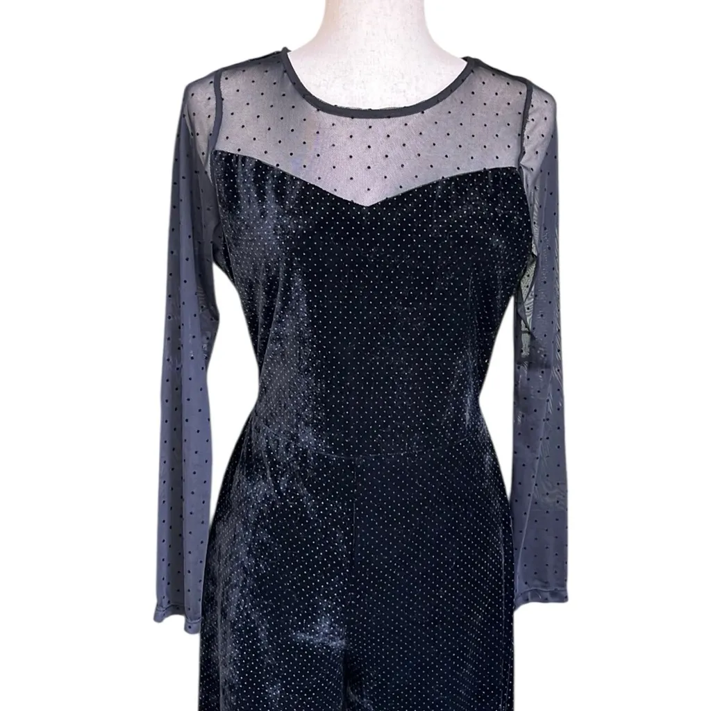 Monteau black long sleeve low tie back jumpsuit with sheer sleeve - Image 9