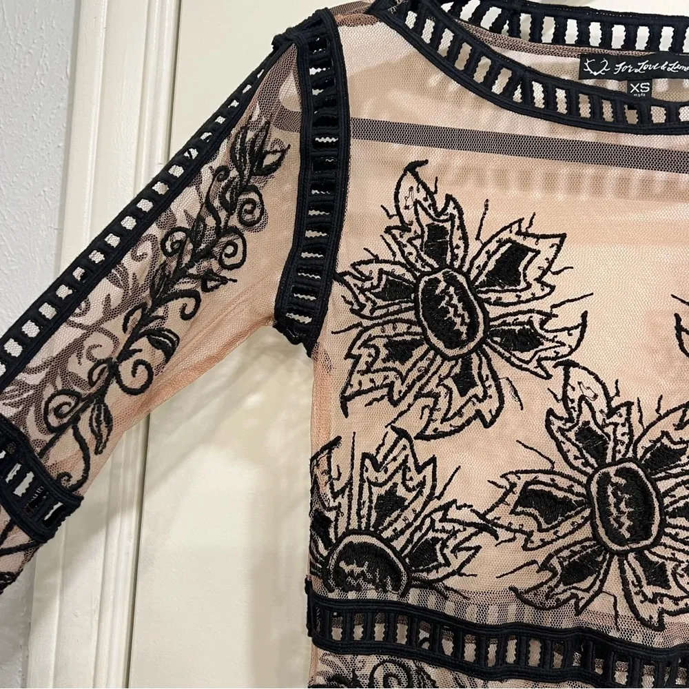 For Love and Lemons Desert Nights Mini Dress Black Embroidered Mesh - Image 6