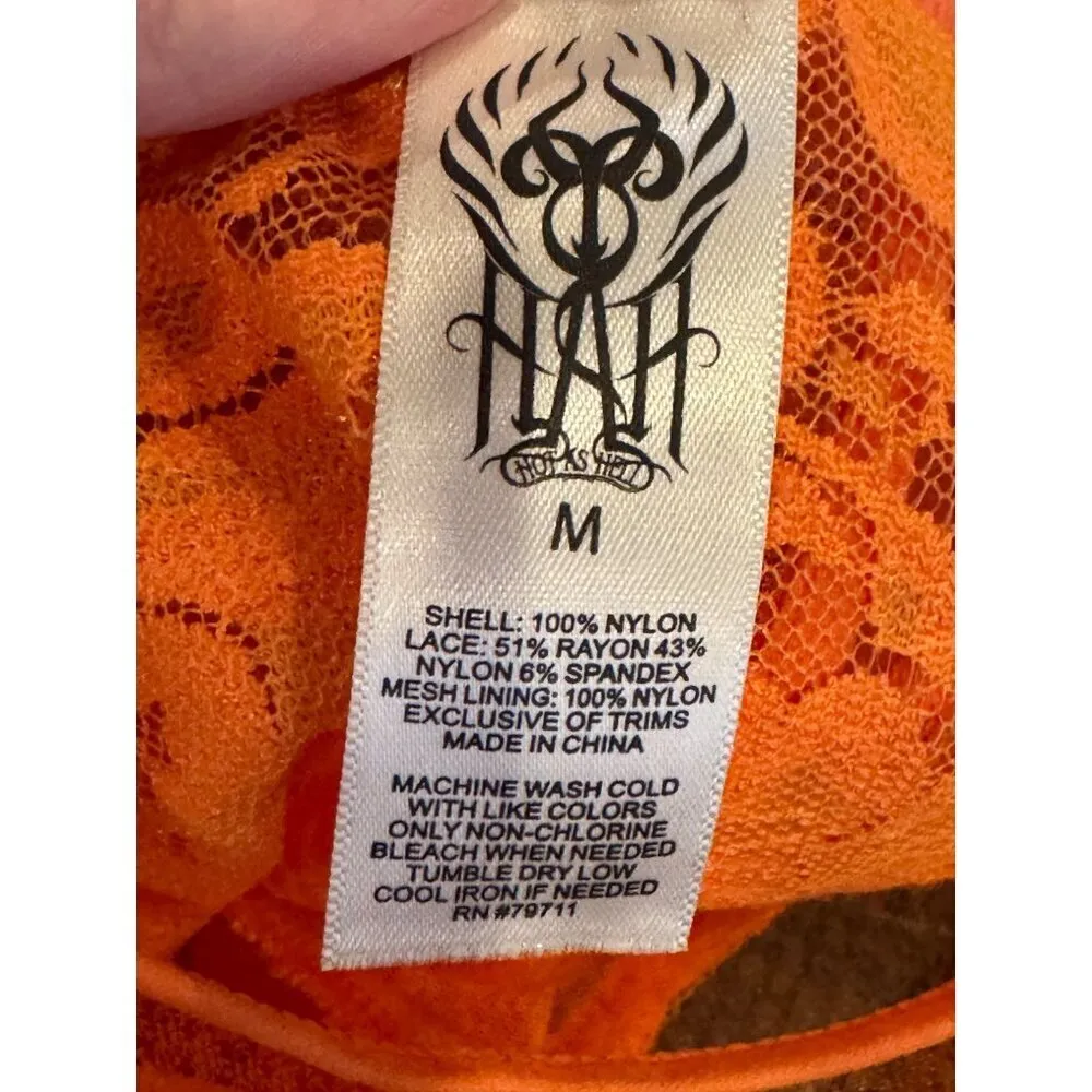 HAH Hot As‎ Hell Bodysuit Women Medium Orange Sheer Lace Mesh Mama Jen - Image 12