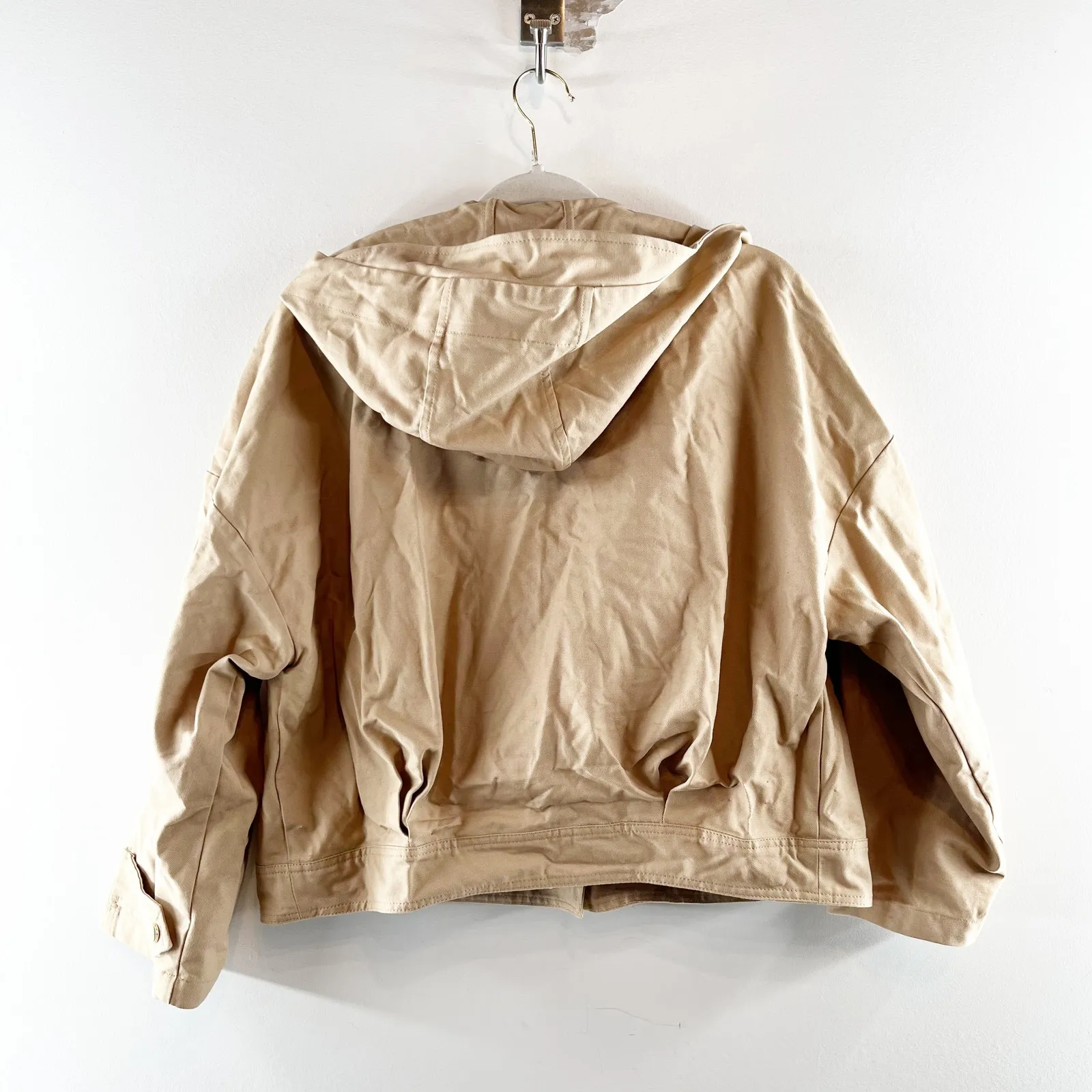 ZARA Hooded Cropped Trench Technical Jacket Tan Beige XS - Image 4