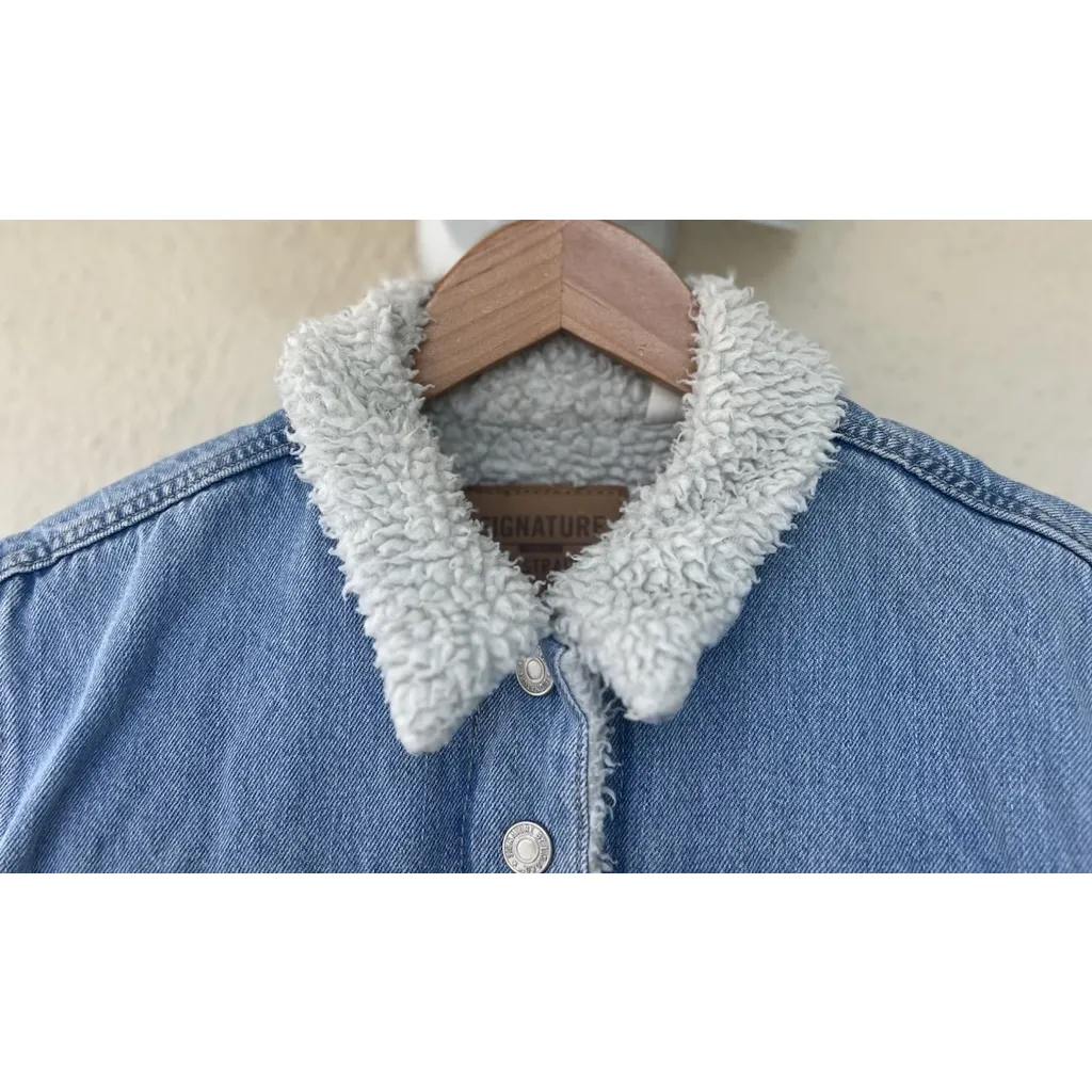 Signature Gold Levi Strauss Sherpa Trucker Jacket Chore Barn Size XL Blue Denim - Image 2