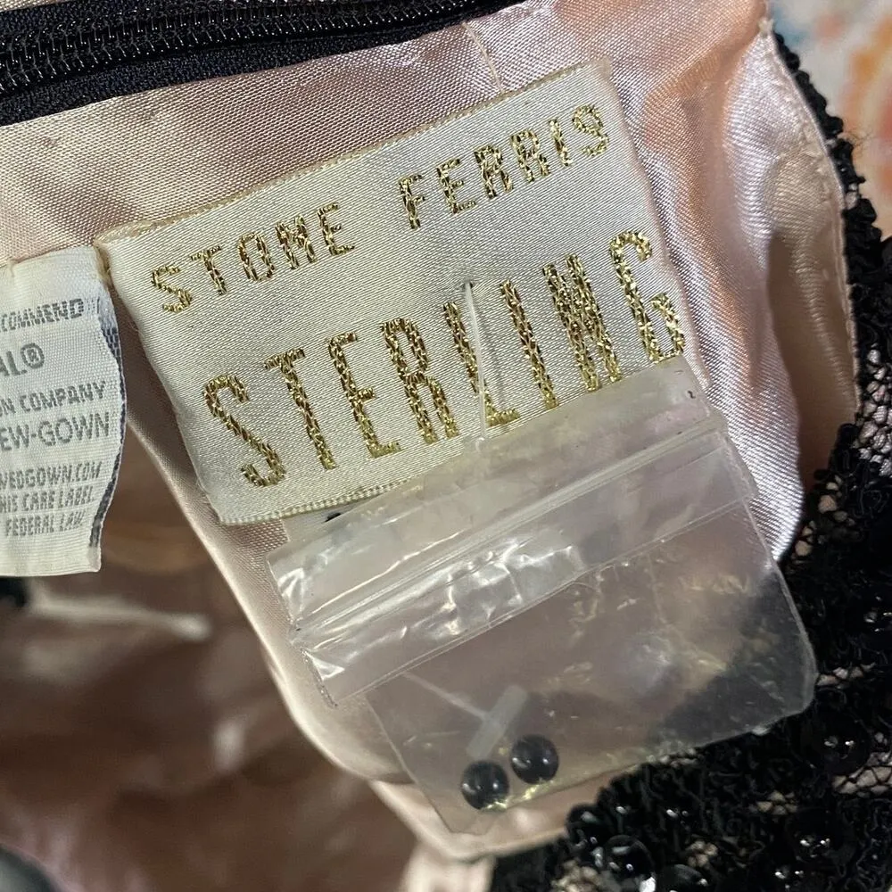 Vintage 90s Ball Gown Beaded Lace Bodice Satin A Line Fit & Flare Black Womens 4 - Image 11