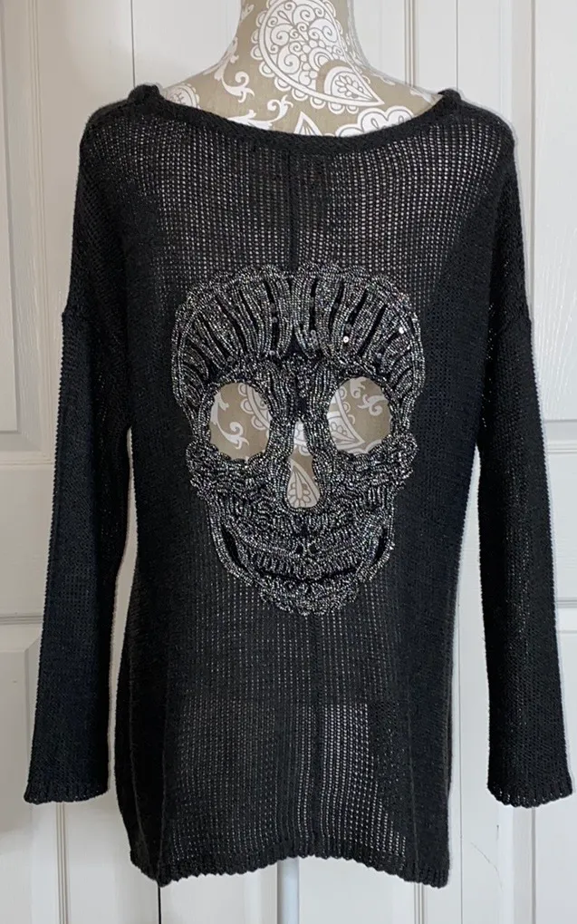 Chandelier Skull Bling Oversized Sweater Black - Image 3