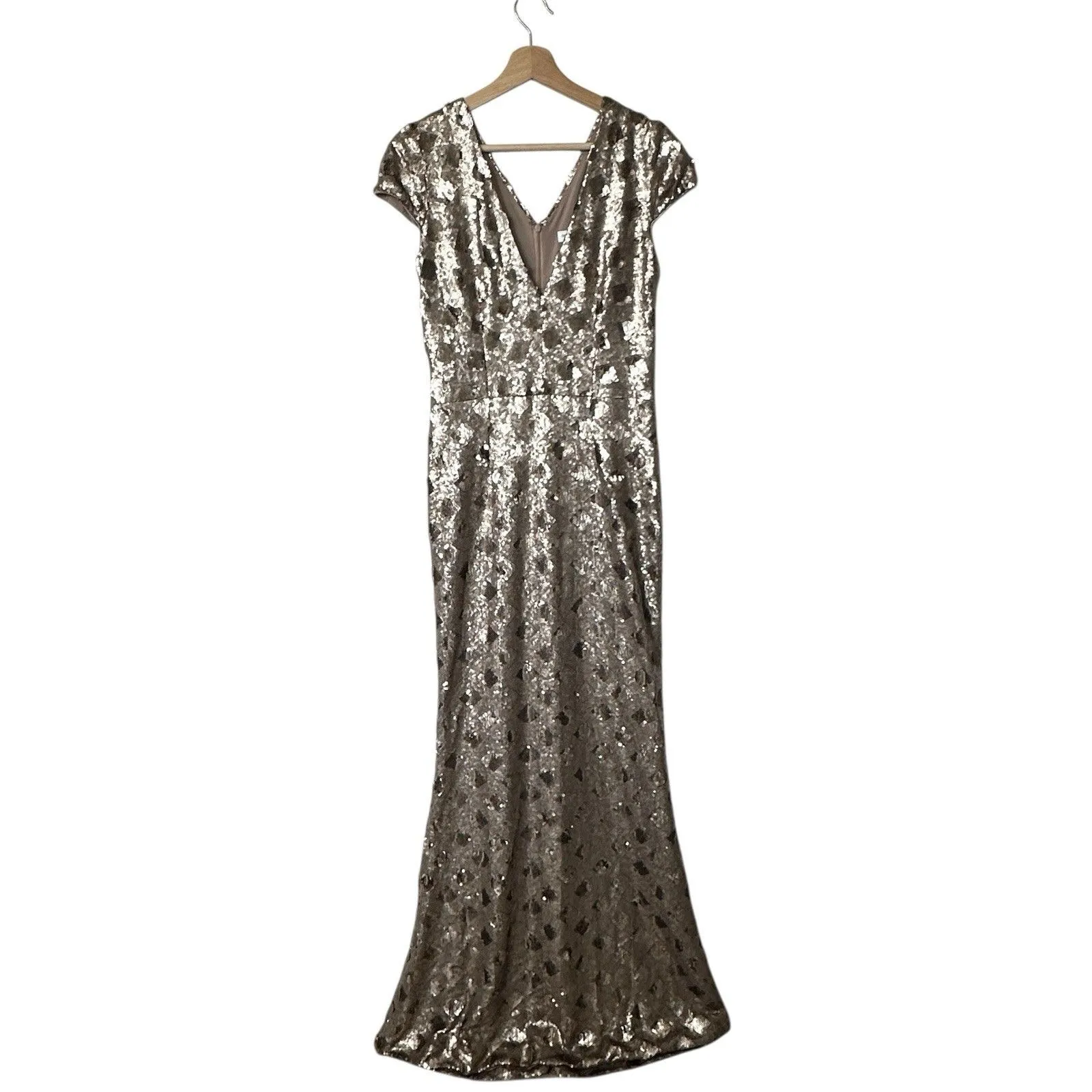 Dress The Population Lina Cap Sleeve Gold Sequin Gown Maxi Dress Feminine L - Image 3