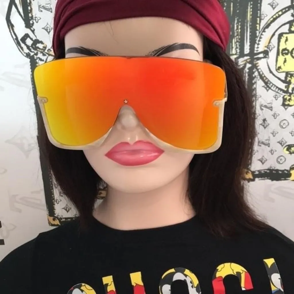 Gucci GG0540S 004 Beige Oversized Shield Sunglasses Orange Mirror - Image 2