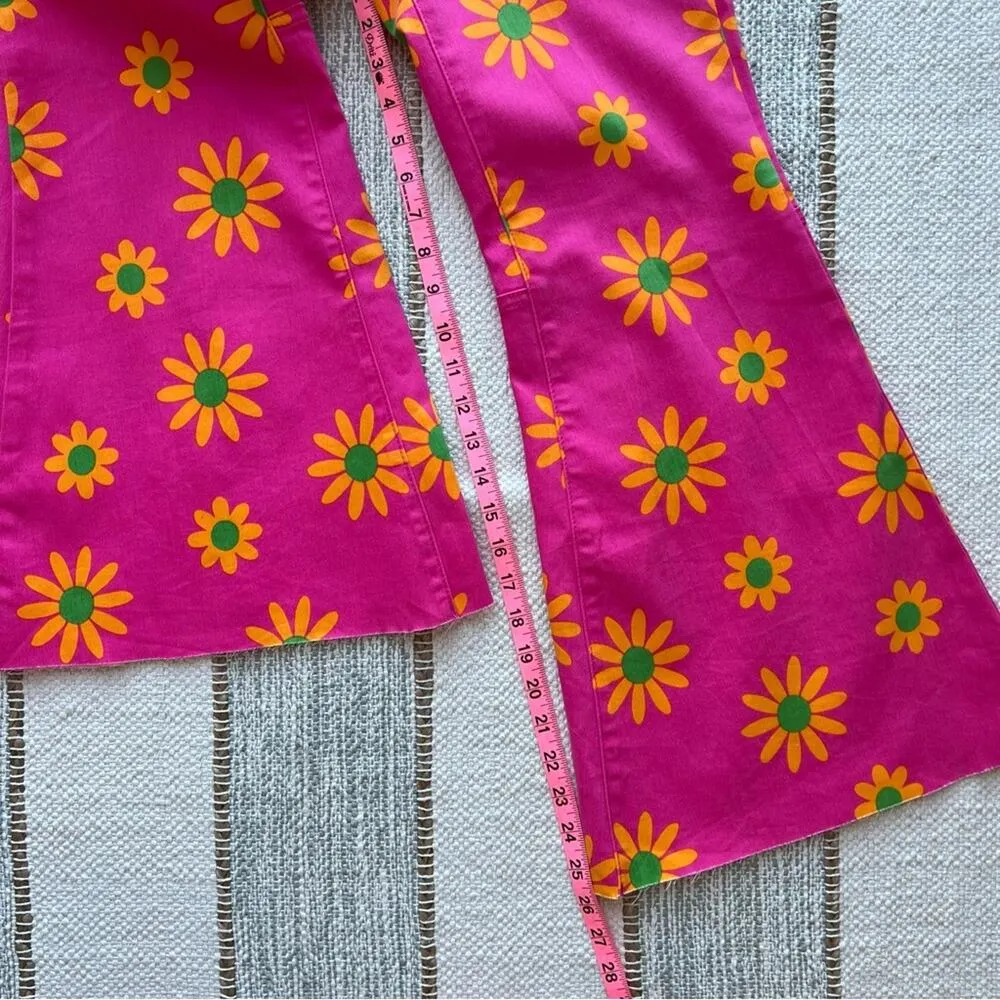 Free People Pink Lipstick Combo Floral Print High Rise Flare Jeans Women’s 28 - Image 4