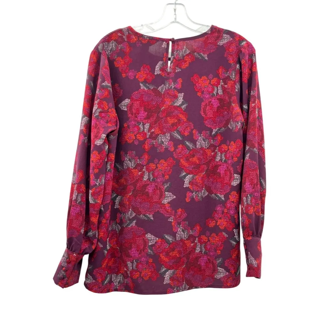 Christopher & Banks Women’s Blouse S Burgundy Floral Long Sleeve NEW - Image 2