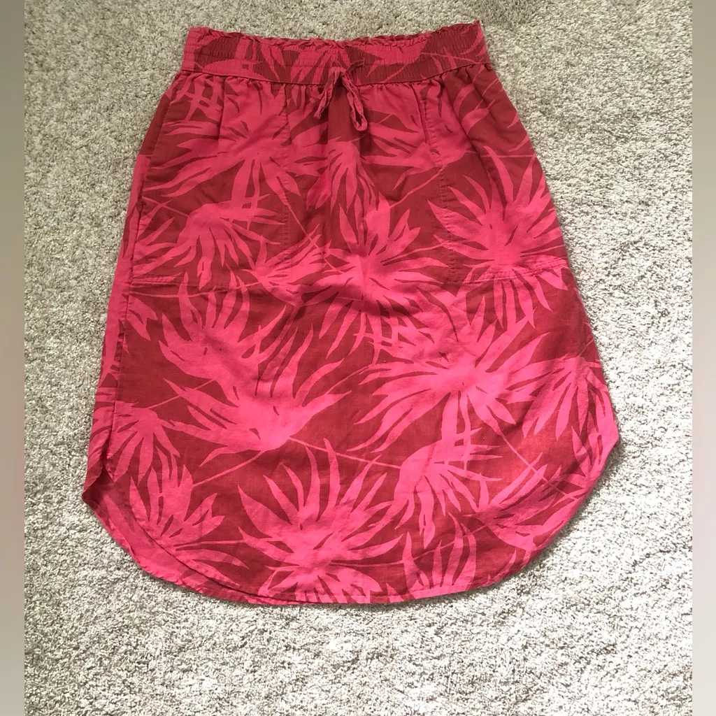 Gap Women Hawaiian Print sz S Tropical Skirt cotton Linen pockets elastic waist - Image 3