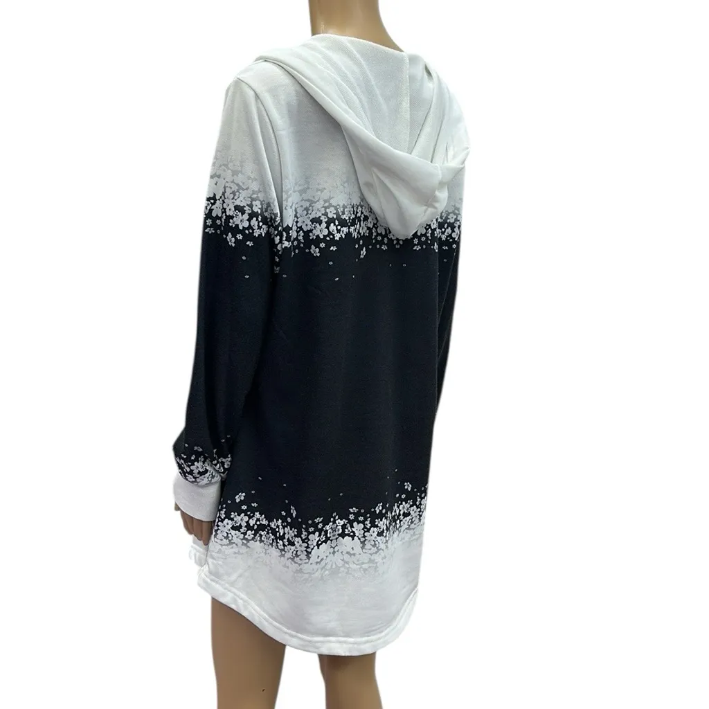 JustFashionNow French Terry Floral Ombre Print Hooded Lightweight Sweatshirt XL White - Image 5