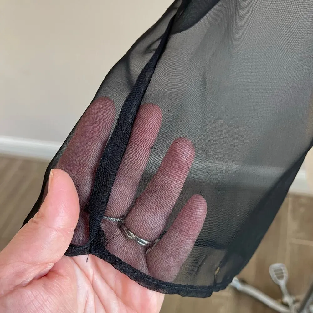 Y2K Anxiety Black Sheer Organza Vintage Long Sleeve Front Tie Blouse Size S/M - Image 6