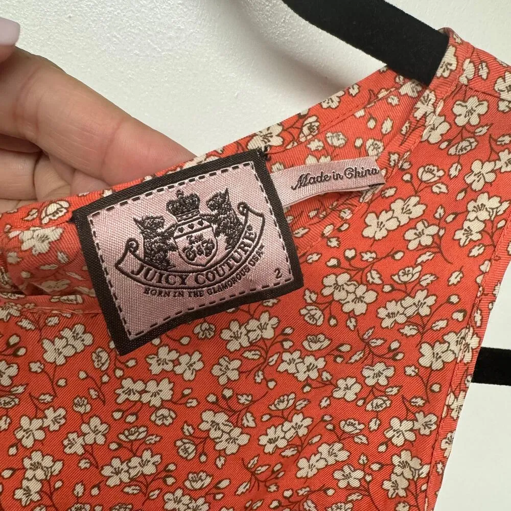 Juicy Couture Womens Orange White Micro Print Silk Fit Flare Skater Dress 2/XS - Image 8