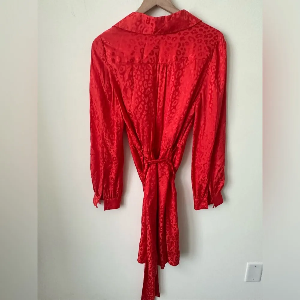 Trina Turk Red Leopard Wrap Dress 100% Silk Size 12 - Image 3