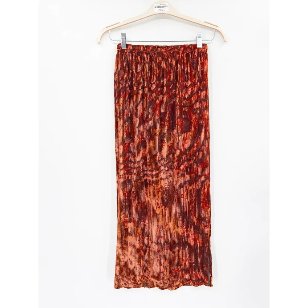 Ronny Kobo Jay Orange Velvet Striped Pull On Midi Skirt Size Medium - Image 4