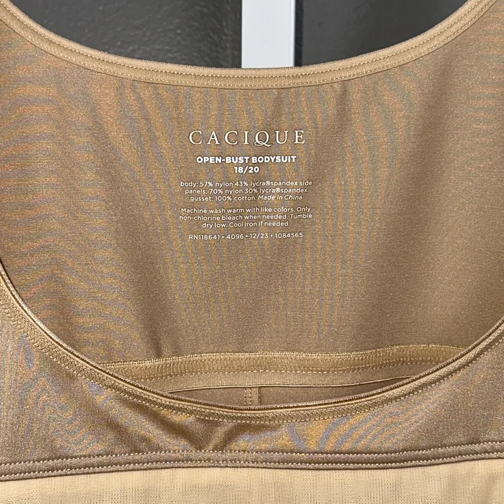 Cacique Open Bust Bodysuit Plus Size 18/20 Shapewear Shaper Beige Slimming - Image 3