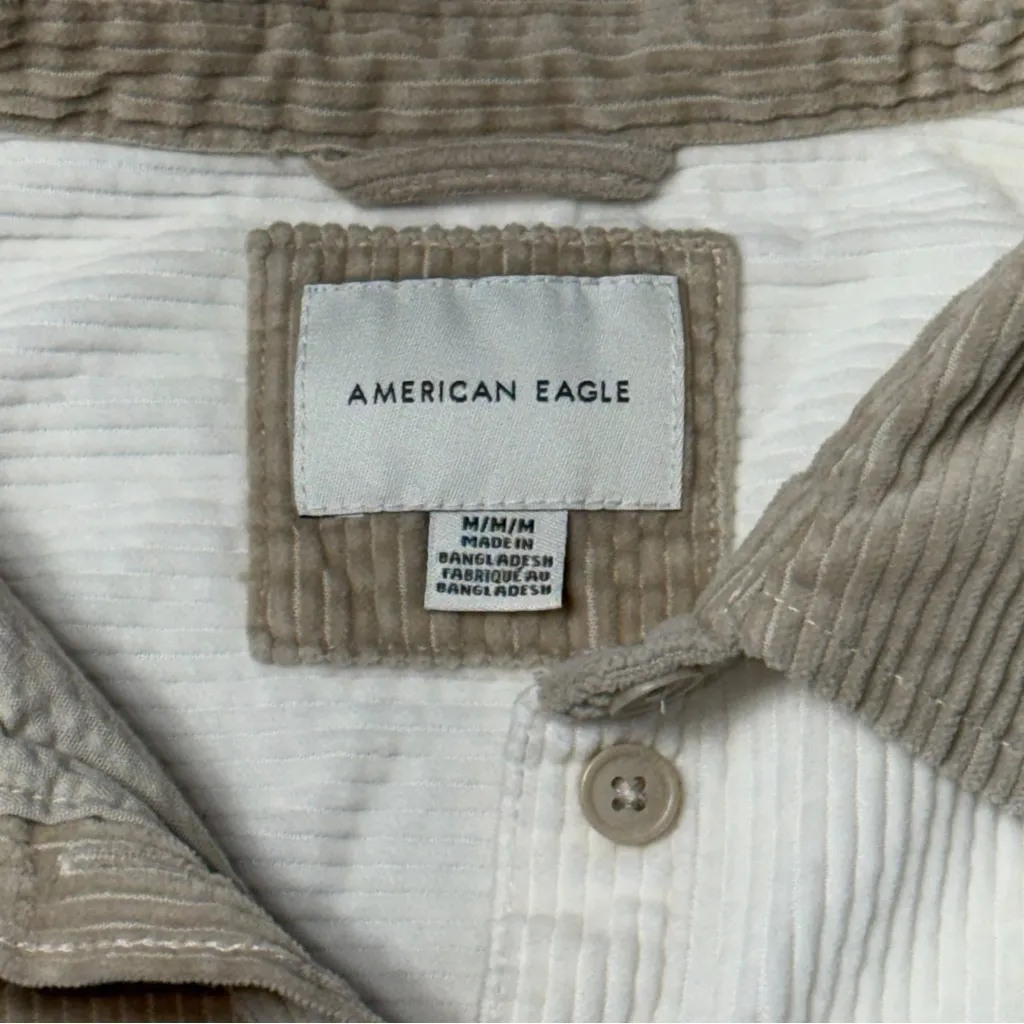 American Eagle Colorblock Corduroy Button Up Shirt Cream and Tan Womens M - Image 4