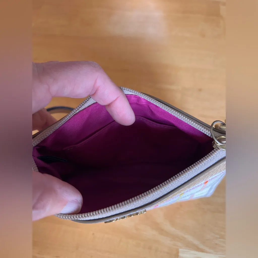 Coach White and Gold Plaid Wristlet - Image 10