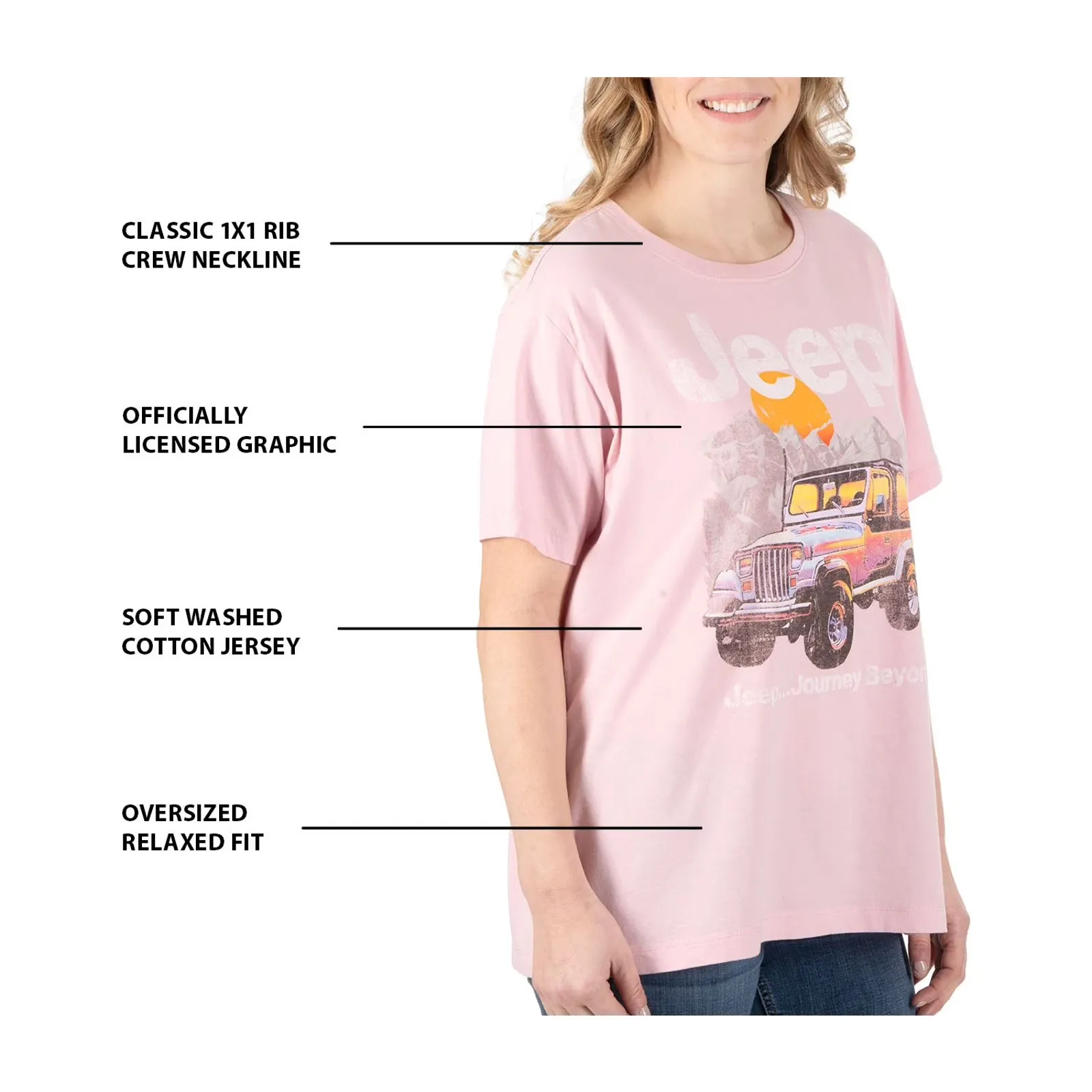 Women's Jeep Tee T-Shirt Pink Logo Size X-Large New! XL Journey Beyond S/S - Image 4