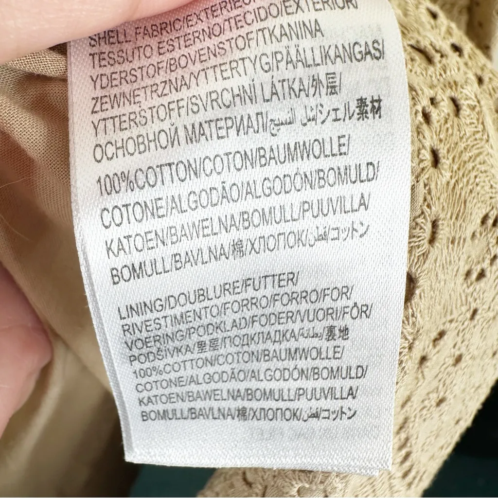 Farm Rio Pineapple Eyelet Trench Coat Womens XS Tan Khaki Cotton Button Front - Image 13