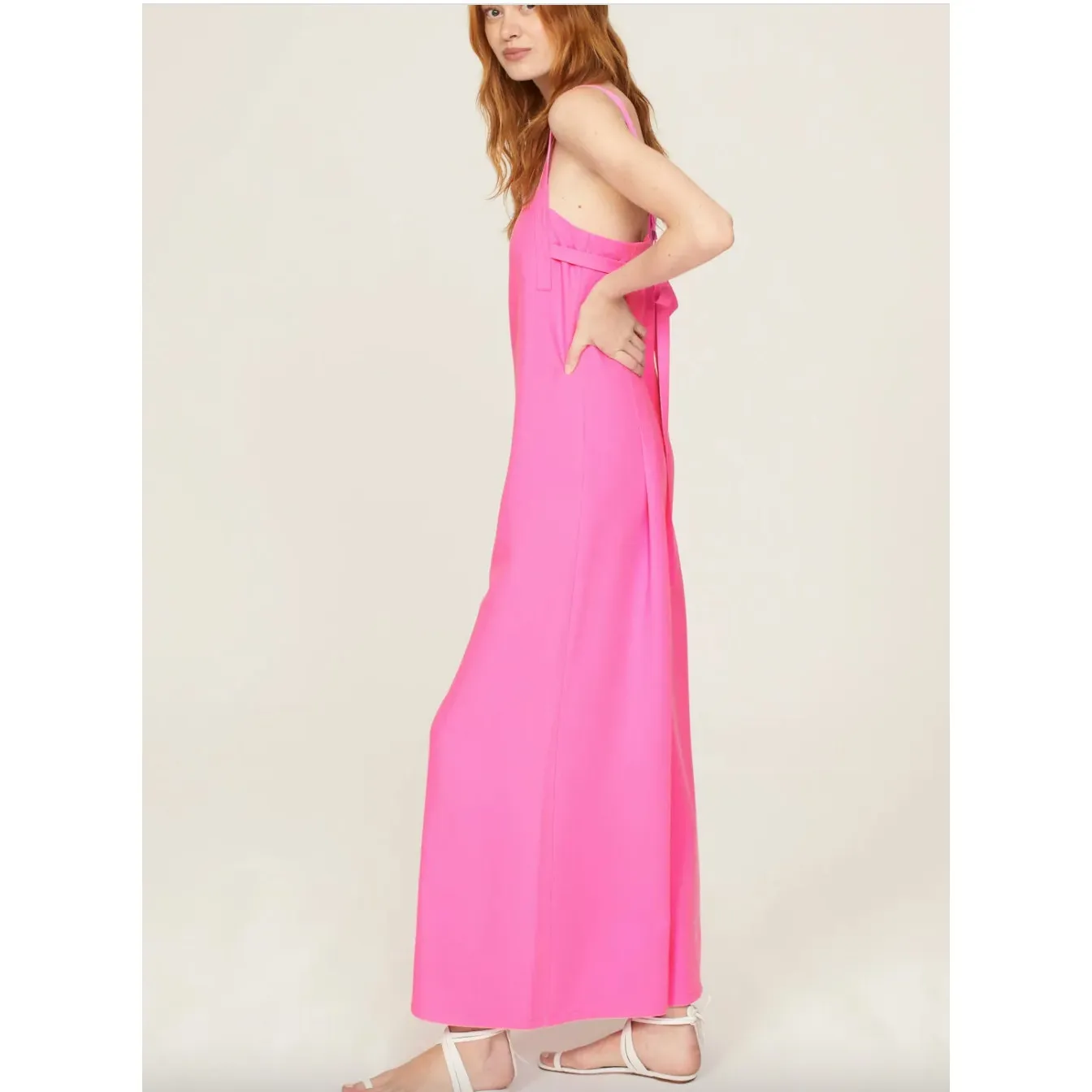 Adam Lippes Jumpsuit Womens 6 Pink Twill Wide Leg Tie Back‎ Barbiecore - Image 5
