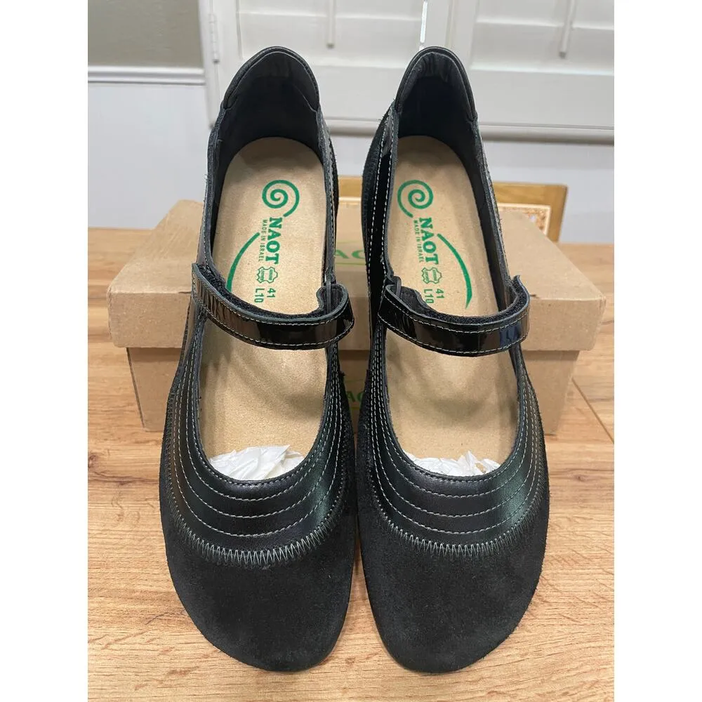 Naot Kirei Mary Jane Black Suede Leather Combo Size 10/11 US 41 EU NIB Versatile - Image 4