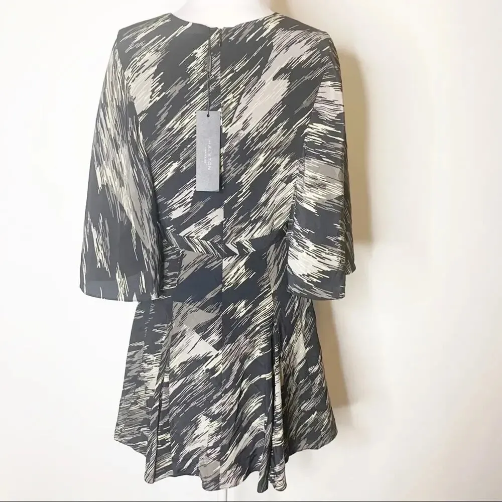 NWT Halston Heritage dress Cape-Sleeve V-Neck Mini Dress, Black Ripple Texture - Image 4