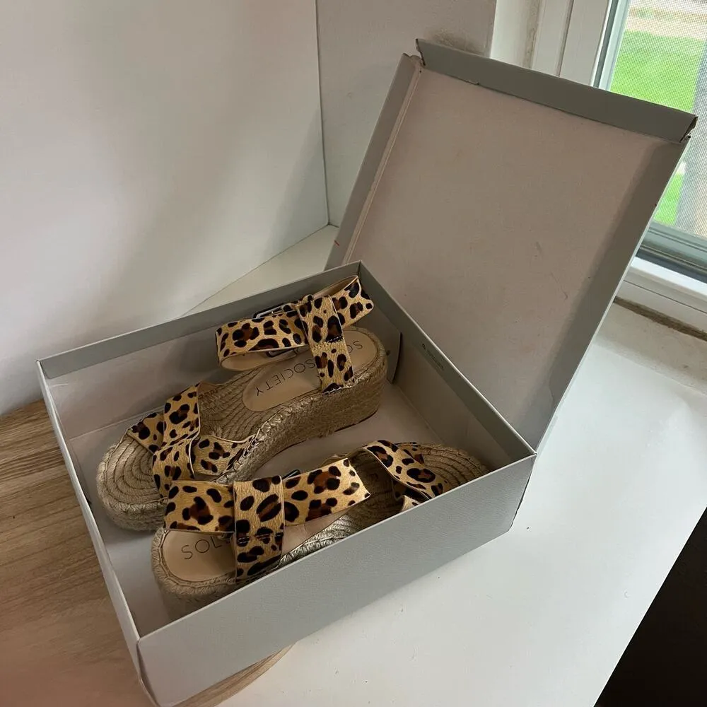 Sole Society Animal Print Cow Hair Buckle Ankle Wedge Sandal USA Made 10 - Image 2