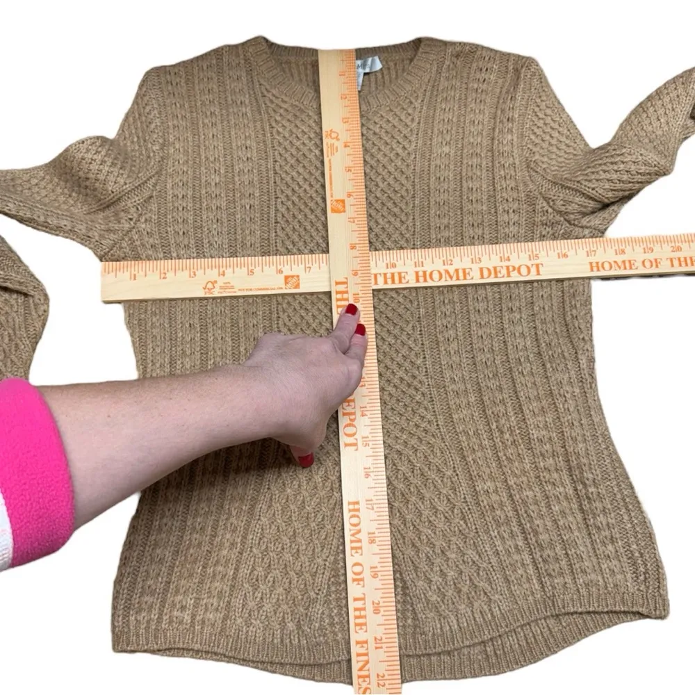 MaxMara Ronco Warm Cable-Knit Crewneck Wool Camel Pullover Sweater Size Medium - Image 14
