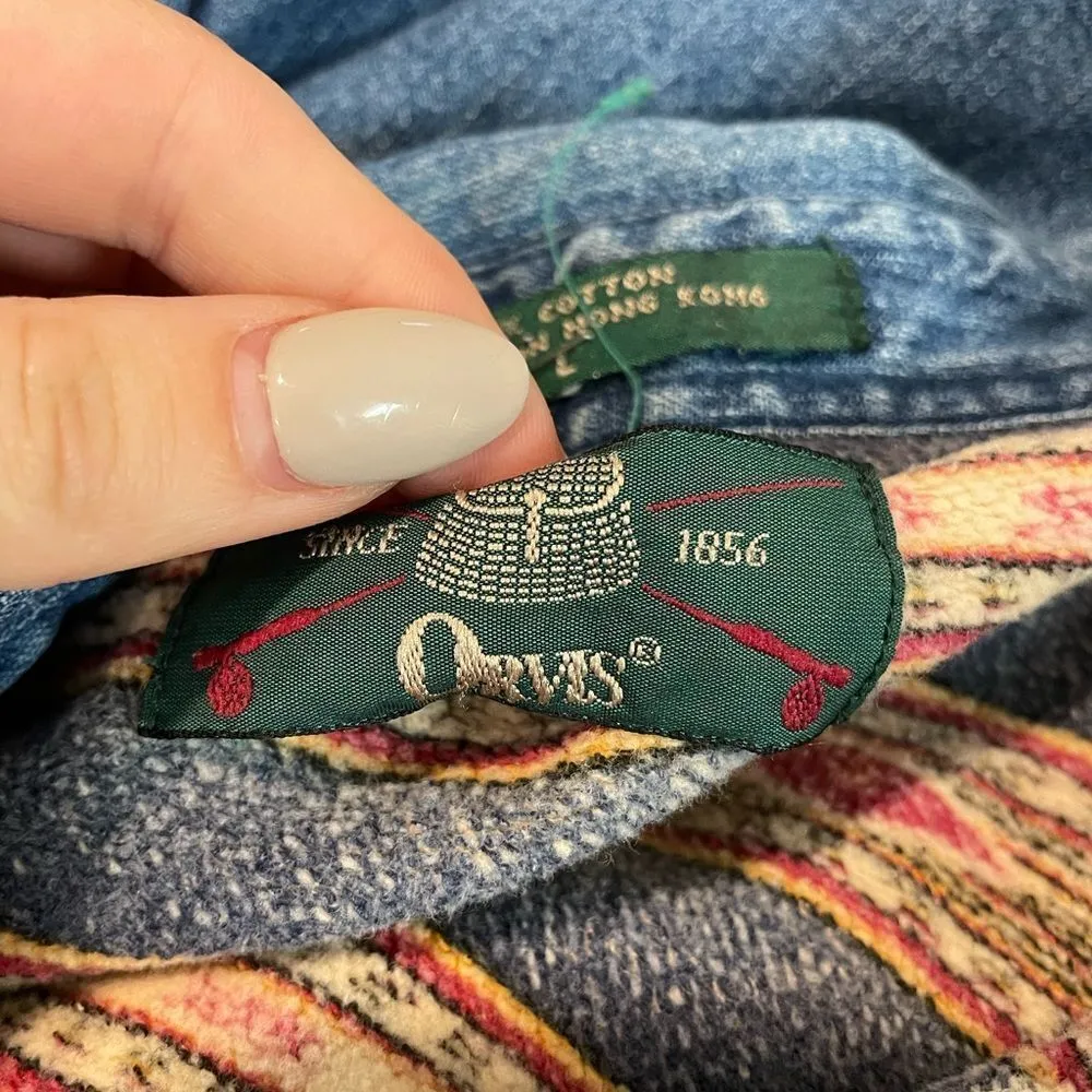 Orvis Vintage  Aztec Blanket Lined Denim Chambray Jacket‎ Size Large - Image 5