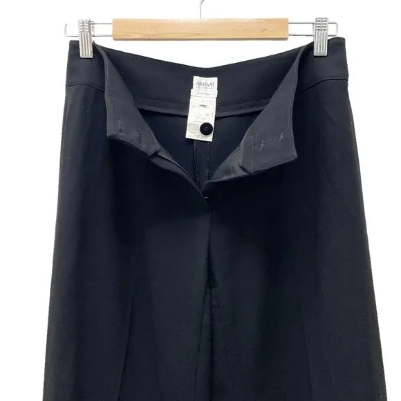 Armani Collezioni Black 100% Wool Cuffed Wide Leg Dress Trouser Women’s Size 6 - Image 6