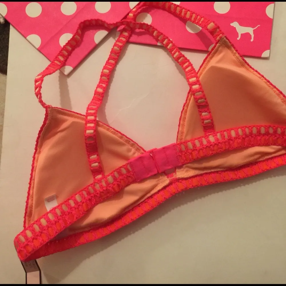 NEW Victoria's Secret Neon Coral Crochet Racerback Large - Image 4