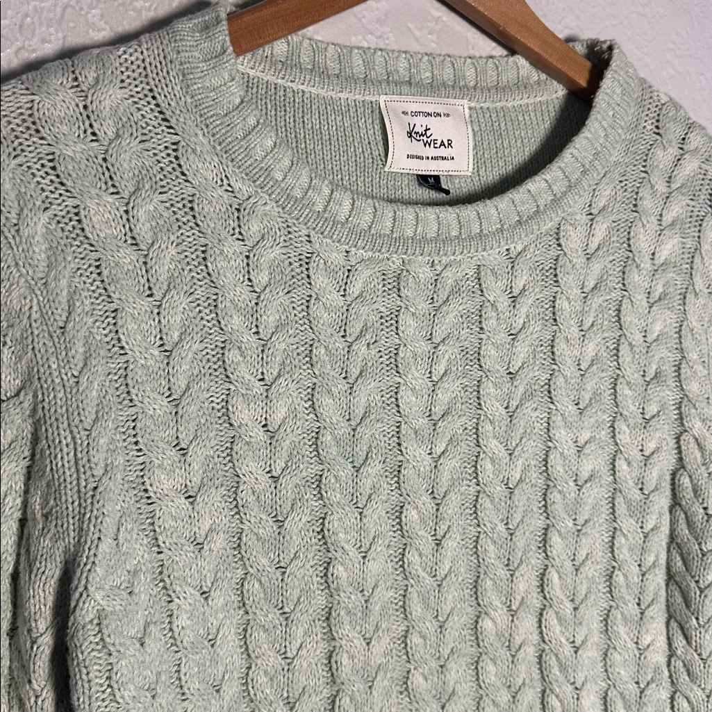 Cotton On Knitwear Green Sweater Women's Cable Knit Australia Preppy Medium - Image 3