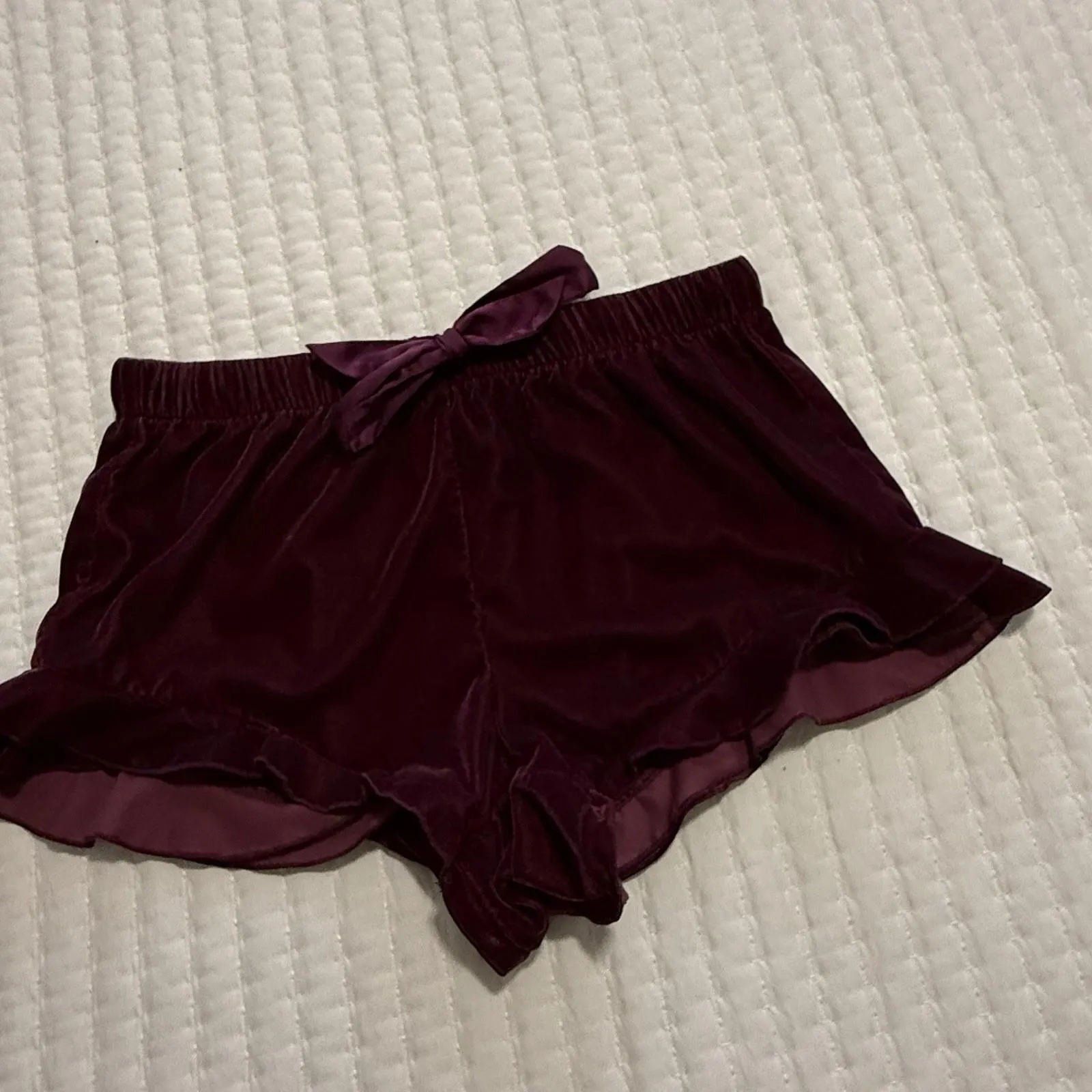 Victoria's Secret Purple Ruffled PJ Pajama Shorts Velvet Small S Ribbon Waist - Image 11