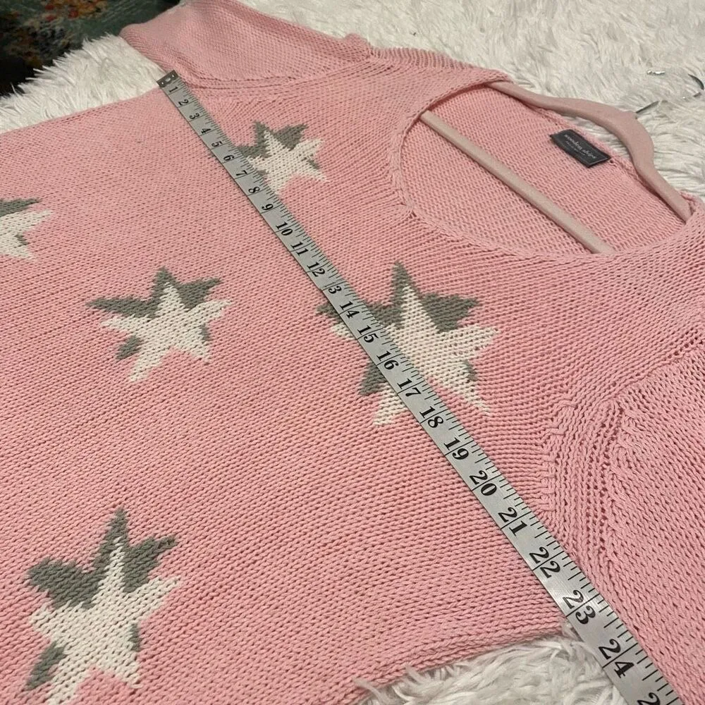 Wooden Ships Seeing Stars Pullover Knit Sweater in Gray Pink Medium - Image 3