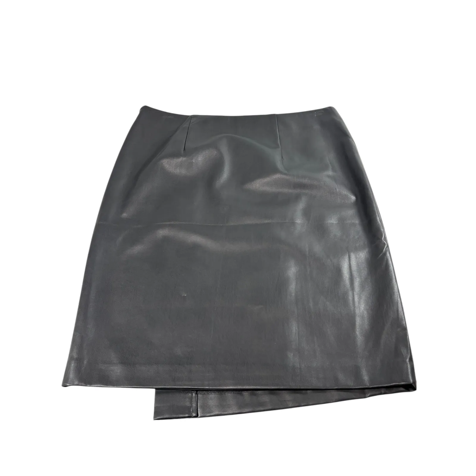 Ann Taylor Factory NWOT Faux Leather Skirt 14P Black Petite Buttons Asymmetrical - Image 3