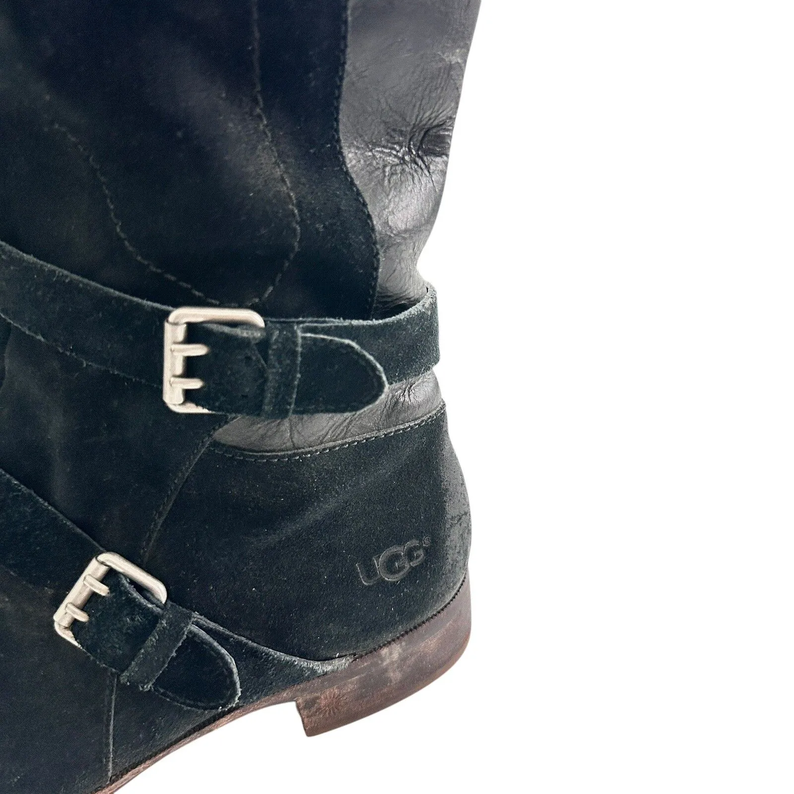 Ugg Black Leather Knee High Cyndee Buckle Sheepskin Shearling 9.5 - Image 10