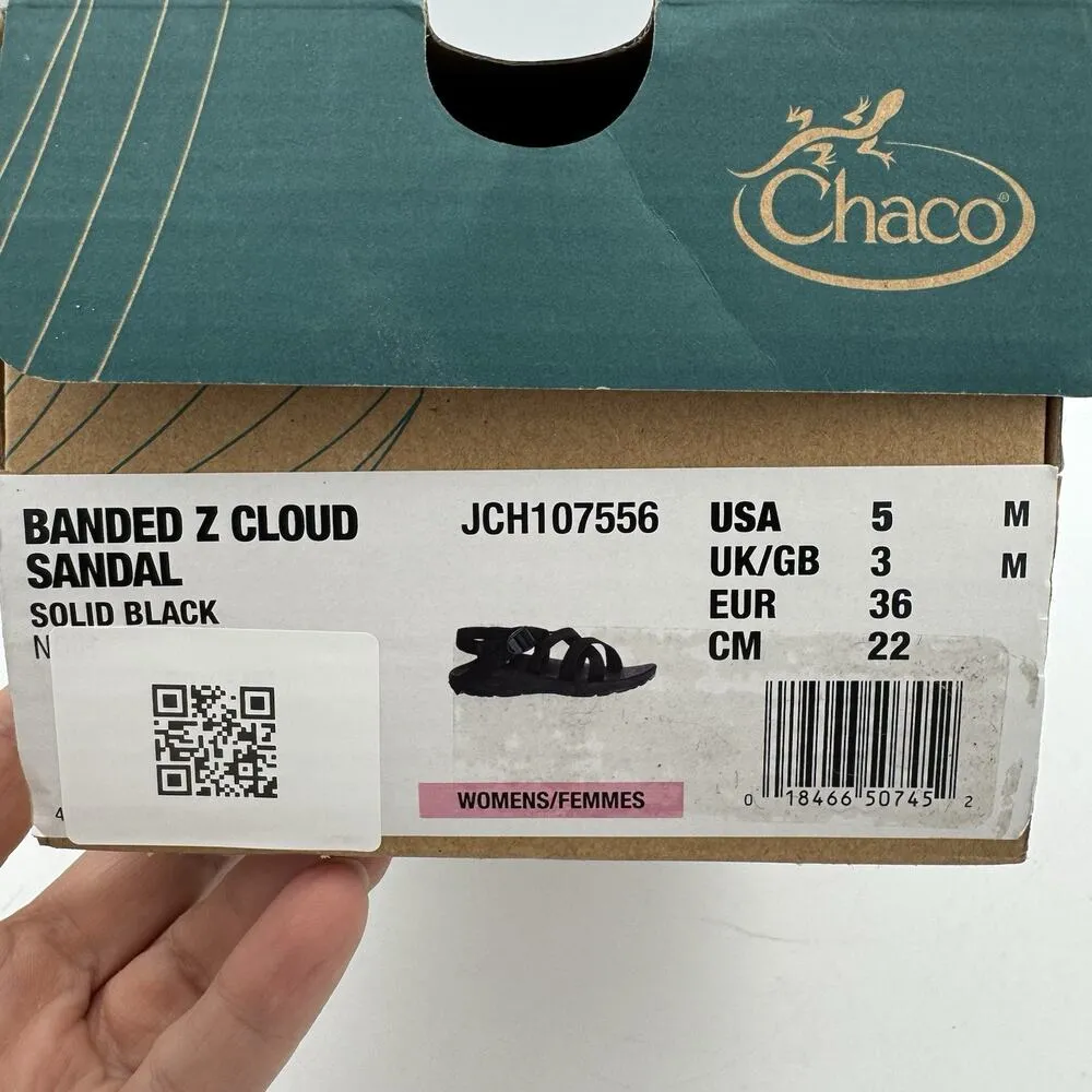 Chaco womens BANDED Z CLOUD Sport Sandal, SOLID BLACK, 5 M NIB - Image 8