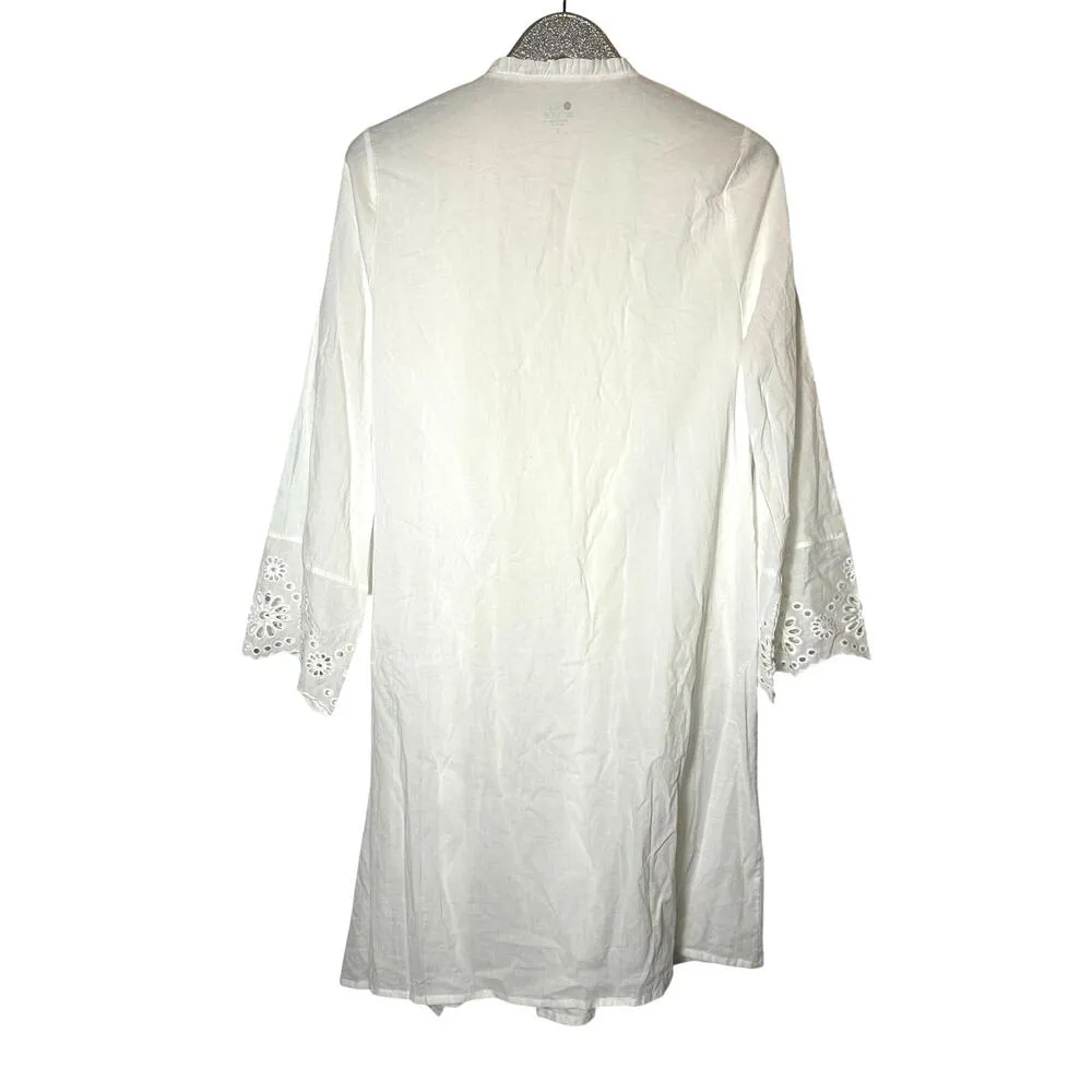 Ella Simone White Lightweight Cotton Ruffle Trim Open Cover Up - Image 2
