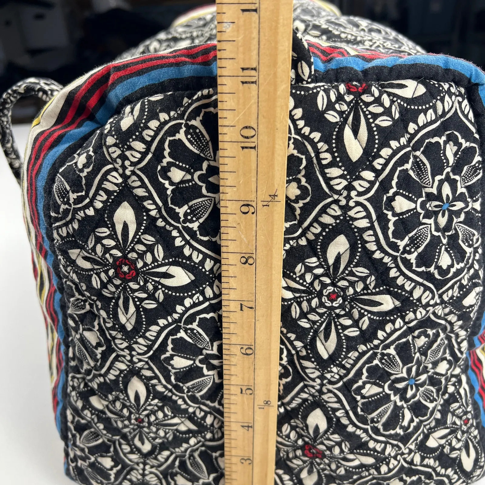 Vera Bradley Quilted Large Duffel Bag Damask Black/White Stripes Few Spots Clean - Image 9