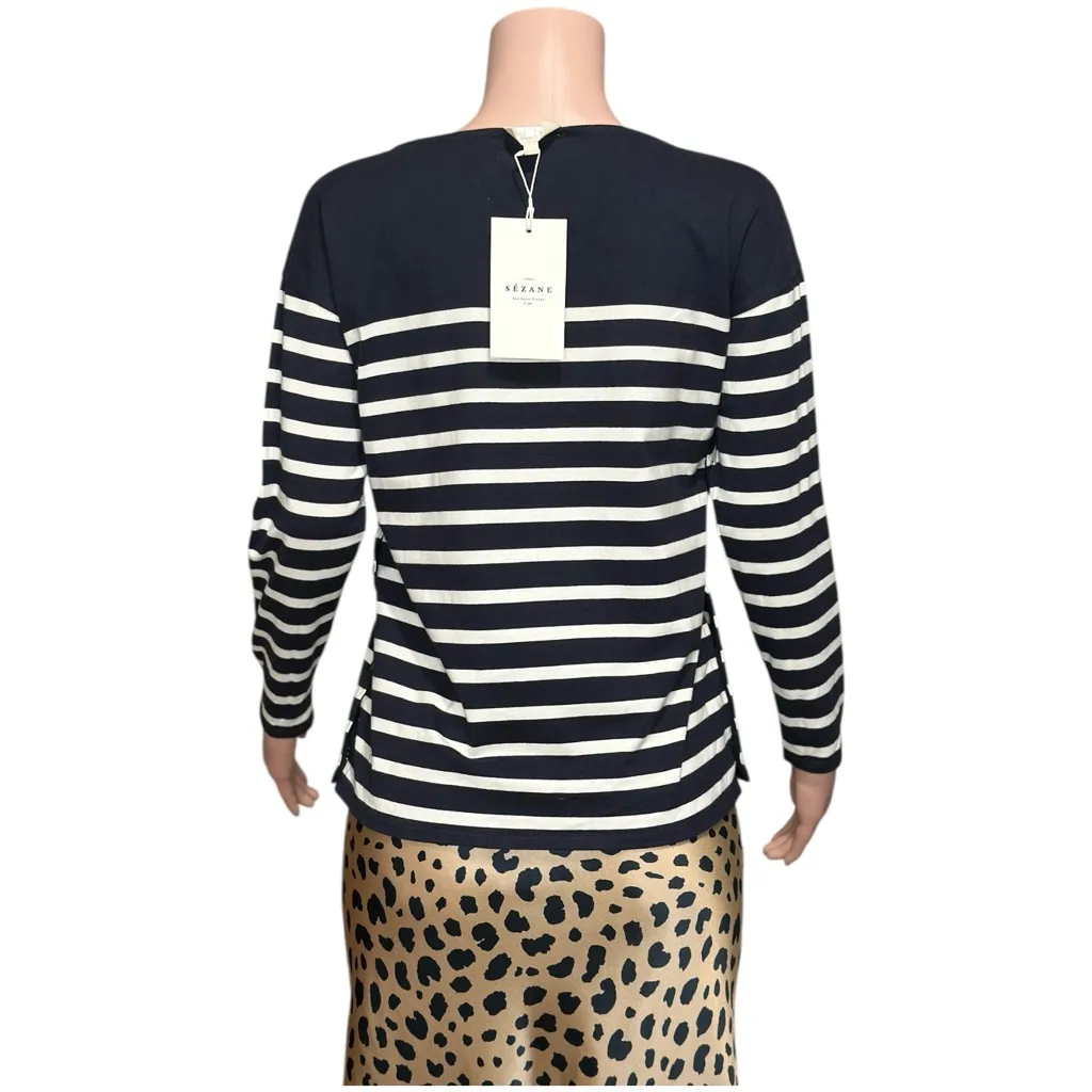 SÉZANE Noan Marinière Blouse, Navy/Ecru, XS - Image 9