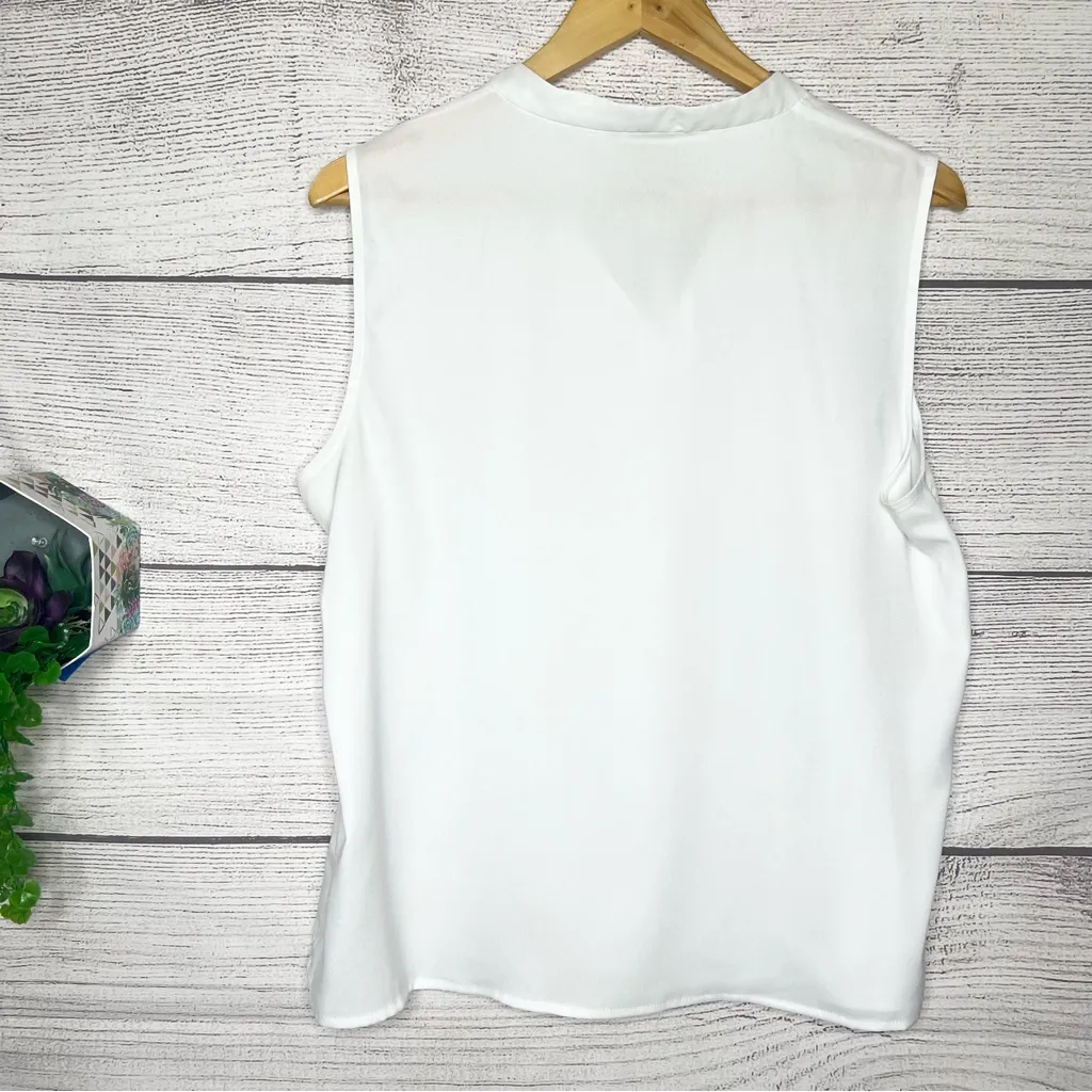 Calvin Klein White Sleeveless Blouse with Tie at Neck Size XL Office Career Chic - Image 5