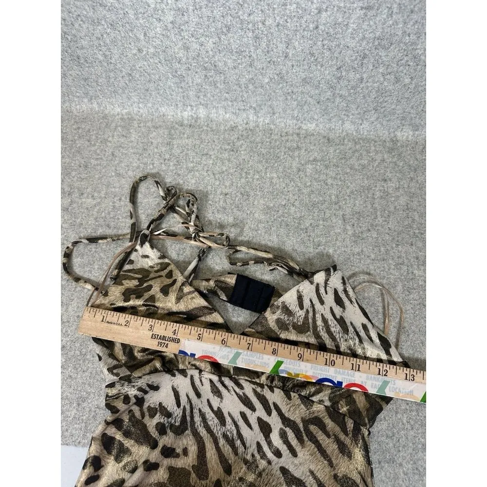 Guess Jeans XS Womens Slip Dress Leopard Bodycon Nightgown Vneck Sexy Open Back - Image 10